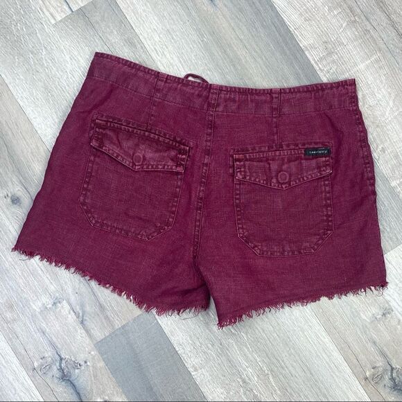Sanctuary Linen Blend Raw Hem Shorts Maroon 26” Flat Front - Picture 3 of 9